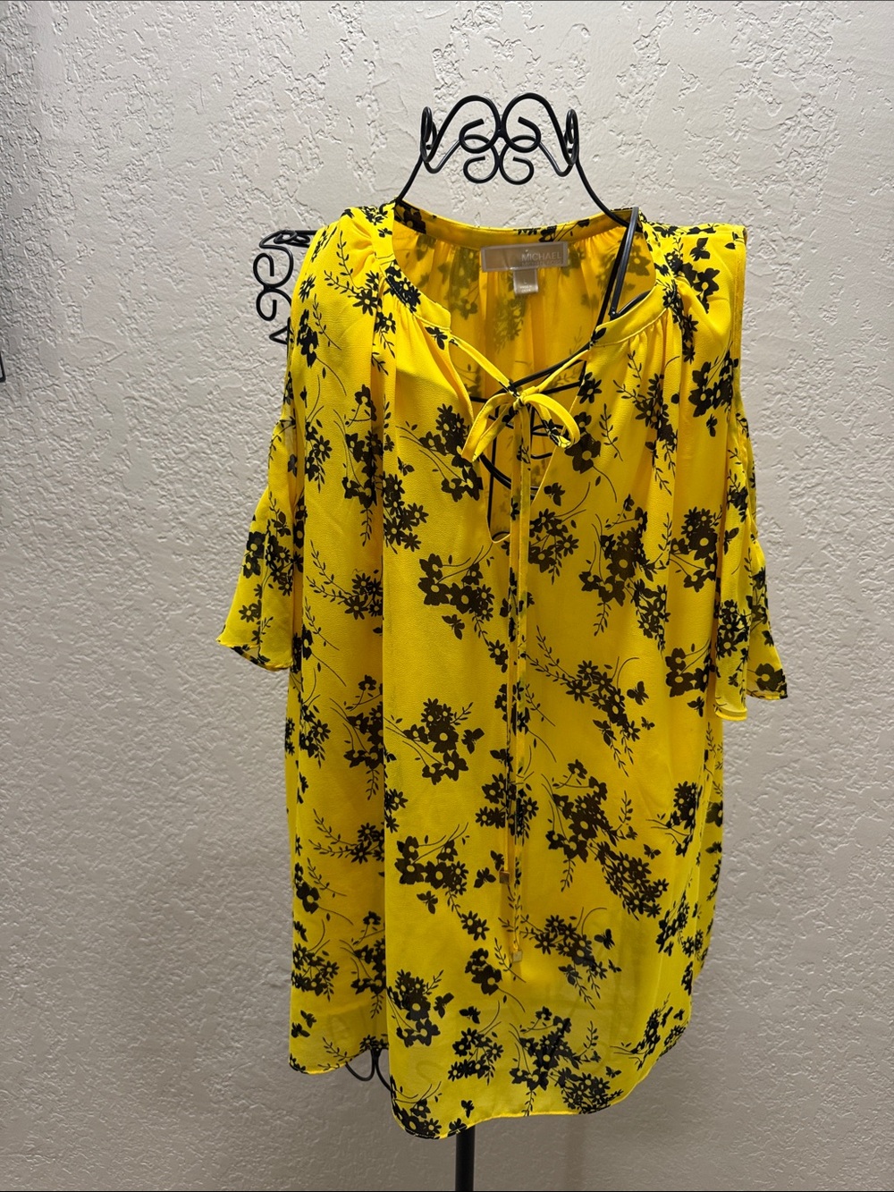 Michael Kors Yellow Floral Tie-Front Midi Dress